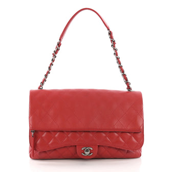 Chanel Zip Multi Flap Bag Quilted Lambskin Large Red 384521