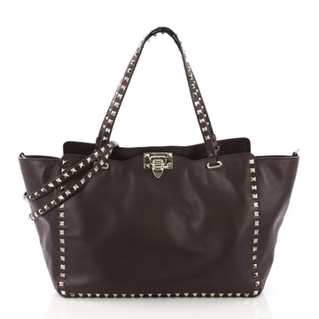 Valentino Rockstud Tote Soft Leather Medium Red 384652