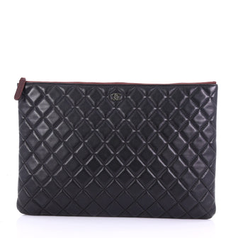 Chanel O Case Clutch Quilted Lambskin Large Black 3846716