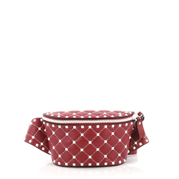 Valentino Rockstud Spike Free Belt Bag Quilted Leather Red 384671