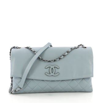 Chanel Covered CC Flap Bag Quilted Leather Medium Blue 3846749