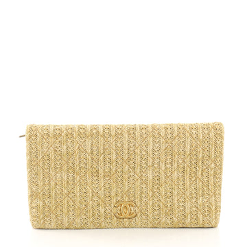 Chanel CC Clutch Quilted Woven Raffia Medium Brown 3846753