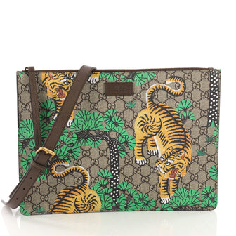 Gucci Convertible Clutch Bengal Print GG Coated Canvas Large Brown 3846811