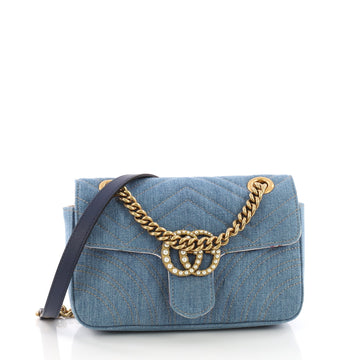 Gucci Pearly GG Marmont Flap Bag Matelasse Denim Mini Blue 3846814