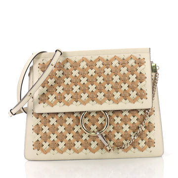 Chloe Faye Woven Shoulder Bag Leather with Suede Medium Neutral 3846818