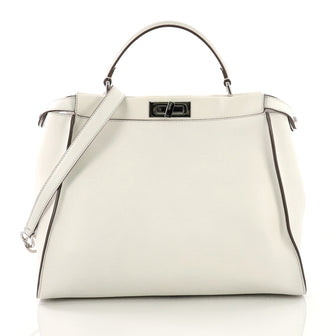 Fendi Peekaboo Monster Handbag Leather with Fur Interior Large White 3848826