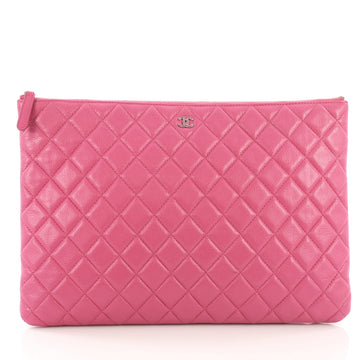 Chanel O Case Clutch Quilted Caviar Large Pink 3848831