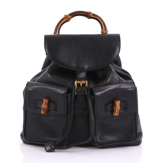 Gucci Vintage Bamboo Backpack Leather Medium Black 3848849