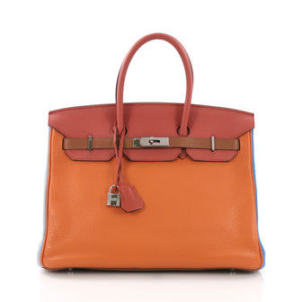 Hermes Birkin Handbag Arlequin Clemence 35 Orange 3848857