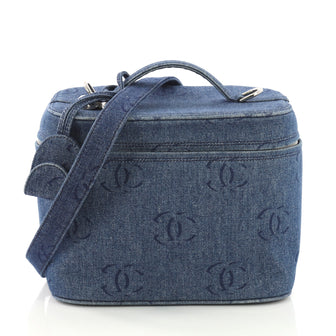 Chanel Vintage Vanity Case Printed Denim Medium Blue
