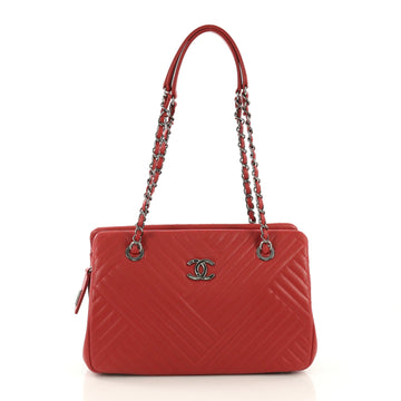 Chanel Crossing Tote Chevron Lambskin Small Red