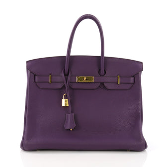 Birkin Handbag Ultraviolet Clemence with Gold Hardware 35