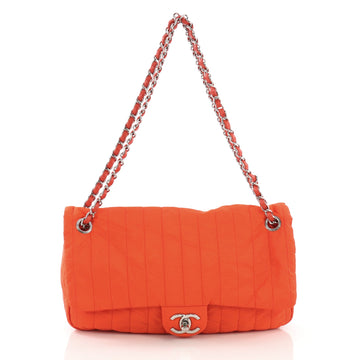 Chanel Soft Shell Flap Bag Vertical Quilted Nylon Maxi Orange