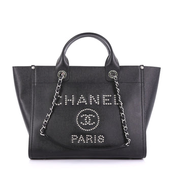 Chanel Deauville Chain Tote Studded Caviar Medium Black