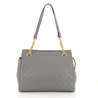 Gucci Soft Signature Shoulder Bag Guccissima Leather Medium Gray