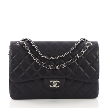 Chanel Classic Double Flap Bag Quilted Caviar Jumbo Blue 385101