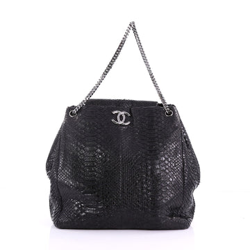 Chanel CC Accordion Chain Tote Python Large Black 385111