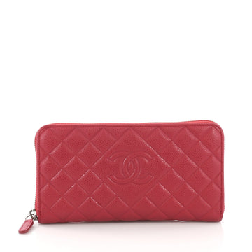 Chanel Diamond CC Zip Wallet Quilted Caviar Long Pink 385131