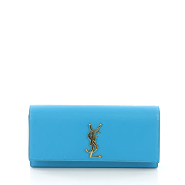 Saint Laurent Classic Monogram Clutch Leather Long Blue 385152