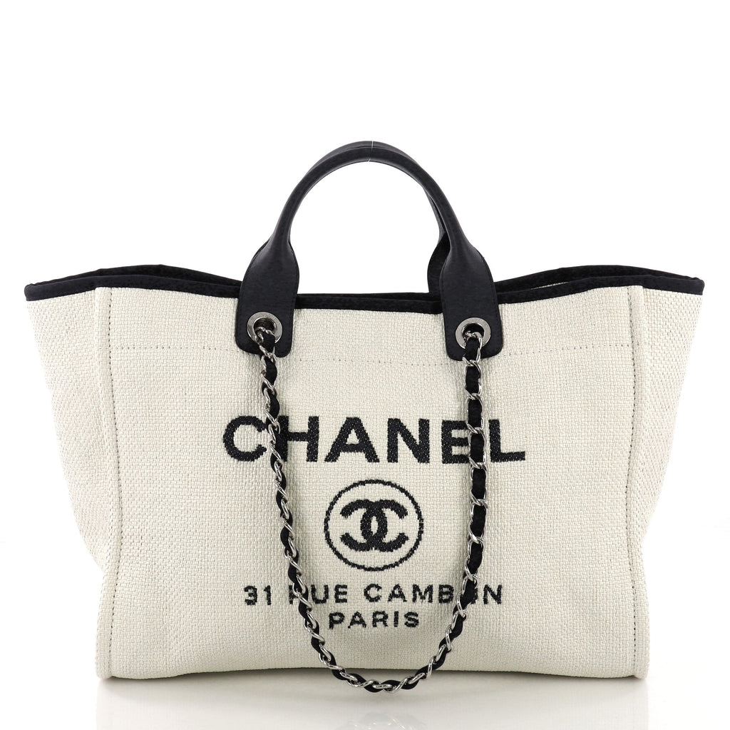 CHANEL Canvas Large Deauville Tote White 429807