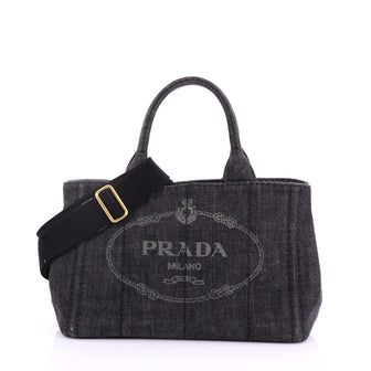 Prada Canapa Convertible Tote Denim Mini Black 3852611