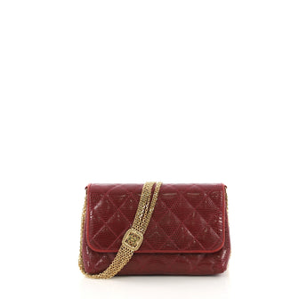 Chanel Vintage Multi Chain Flap Bag Quilted Lizard Small Red 38526122