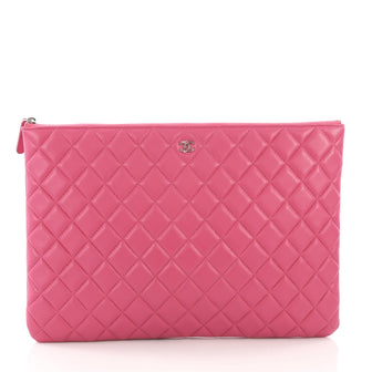 Chanel O Case Clutch Quilted Lambskin Large Pink 38526124