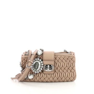 Miu Miu Crystal Zip Crossbody Bag Matelasse Leather Pink 3852629