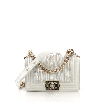 Chanel Boy Flap Bag Sequin and Pearl Embellished Leather Small White 3852637