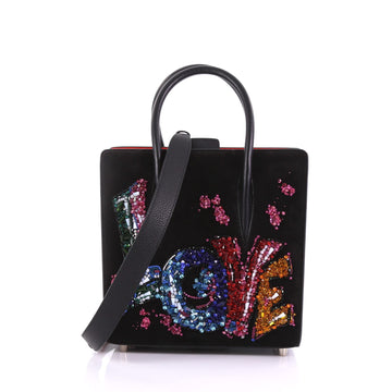 Christian Louboutin Paloma Tote Embellished Suede Small Black 3852641