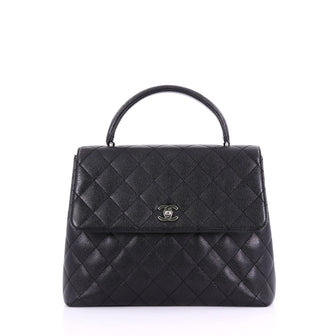 Chanel Vintage Classic Top Handle Flap Bag Quilted Caviar Jumbo Black 3852643