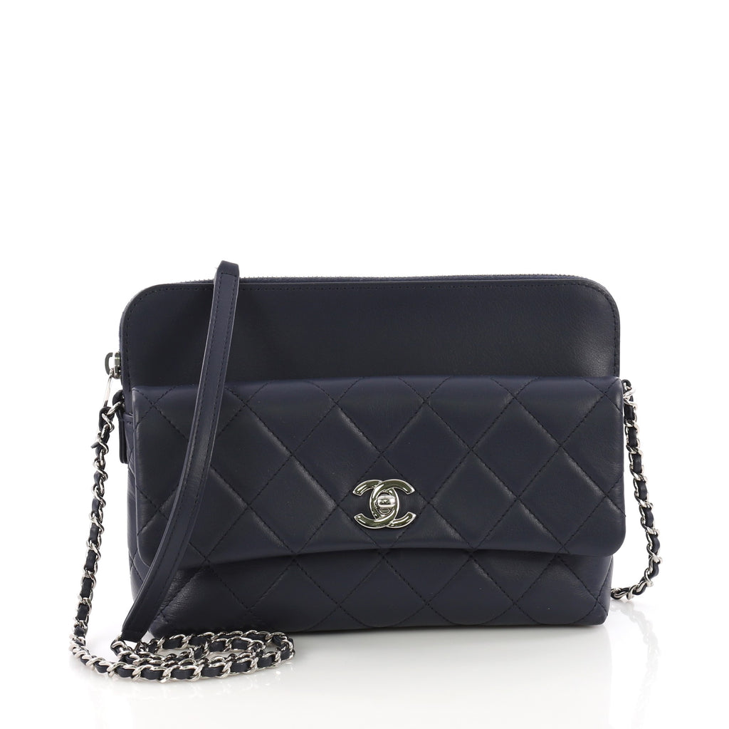 Chanel Zip Top Pocket Crossbody Bag Quilted Calfskin 3852652