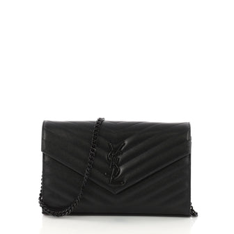 Saint Laurent Classic Monogram Wallet on Chain Matelasse Chevron Leather Medium Black 3852656