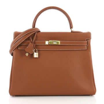 Hermes Kelly Handbag Brown Togo with Gold Hardware 35 3852661