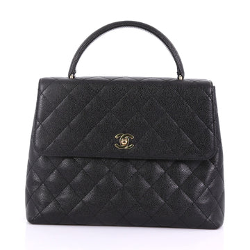 Chanel Vintage Classic Top Handle Flap Bag Quilted Caviar Jumbo Black 3852667