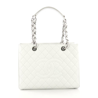 Chanel Grand Shopping Tote Quilted Caviar White 385266