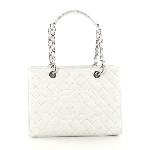 Chanel Grand Shopping Tote Quilted Caviar White 385266