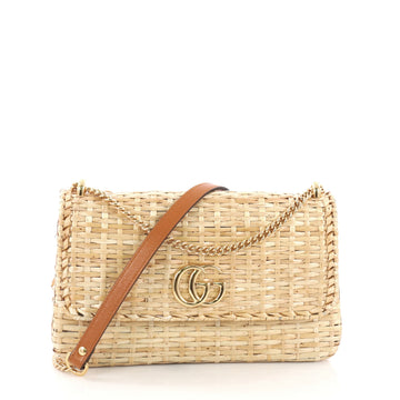 Gucci Cestino Flap Shoulder Bag Wicker Small Brown 3852684
