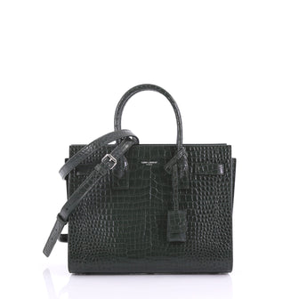  Saint Laurent Sac de Jour NM Handbag Crocodile Embossed Green 385268