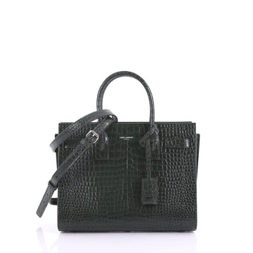  Saint Laurent Sac de Jour NM Handbag Crocodile Embossed Green 385268