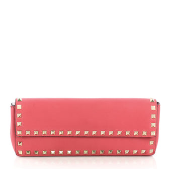 Valentino Rockstud Bracelet Clutch Leather Long Pink 385351