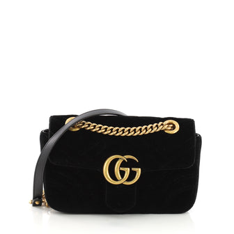 Gucci GG Marmont Flap Bag Matelasse Velvet Mini Black 385402