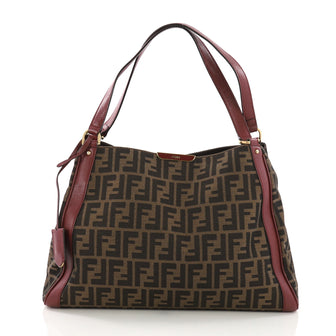 Fendi Open Charm Shoulder Bag Zucca Canvas with Leather 385415