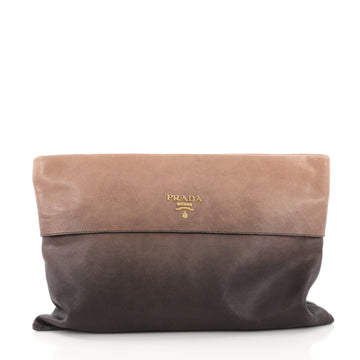 Prada Fold Over Clutch Ombre Glace Calf Neutral 385417