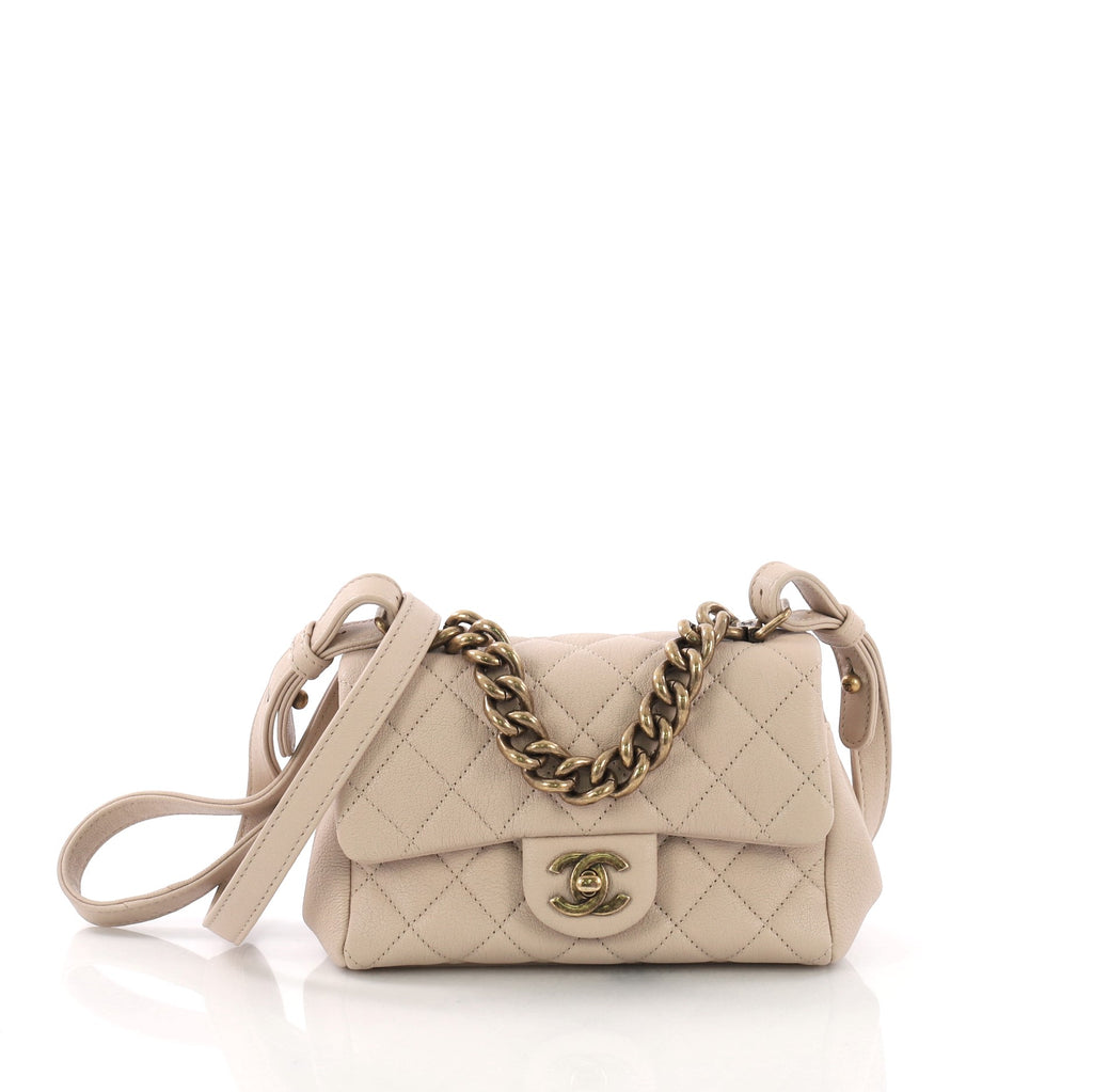 Chanel Trapezio Flap Bag Quilted Sheepskin Mini Neutral 3854312