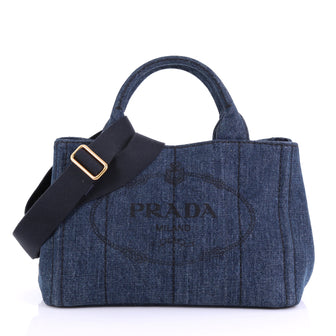 Prada Canapa Convertible Tote Denim Mini Blue 3855310