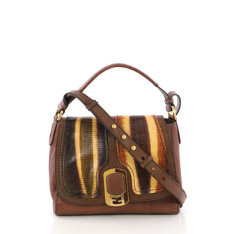 Fendi Anna Flap Bag Lizard and Leather Brown 385561