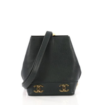 Chanel Vintage CC Bucket Shoulder Bag Caviar Small Green 3855766