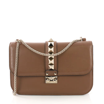 Valentino Glam Lock Shoulder Bag Leather Medium Brown 3856201