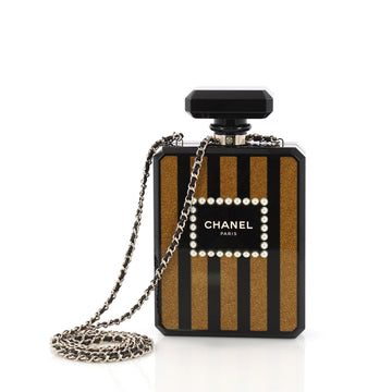 Chanel Perfume Bottle Minaudiere Pearl Embellished Plexiglass Black 3856411